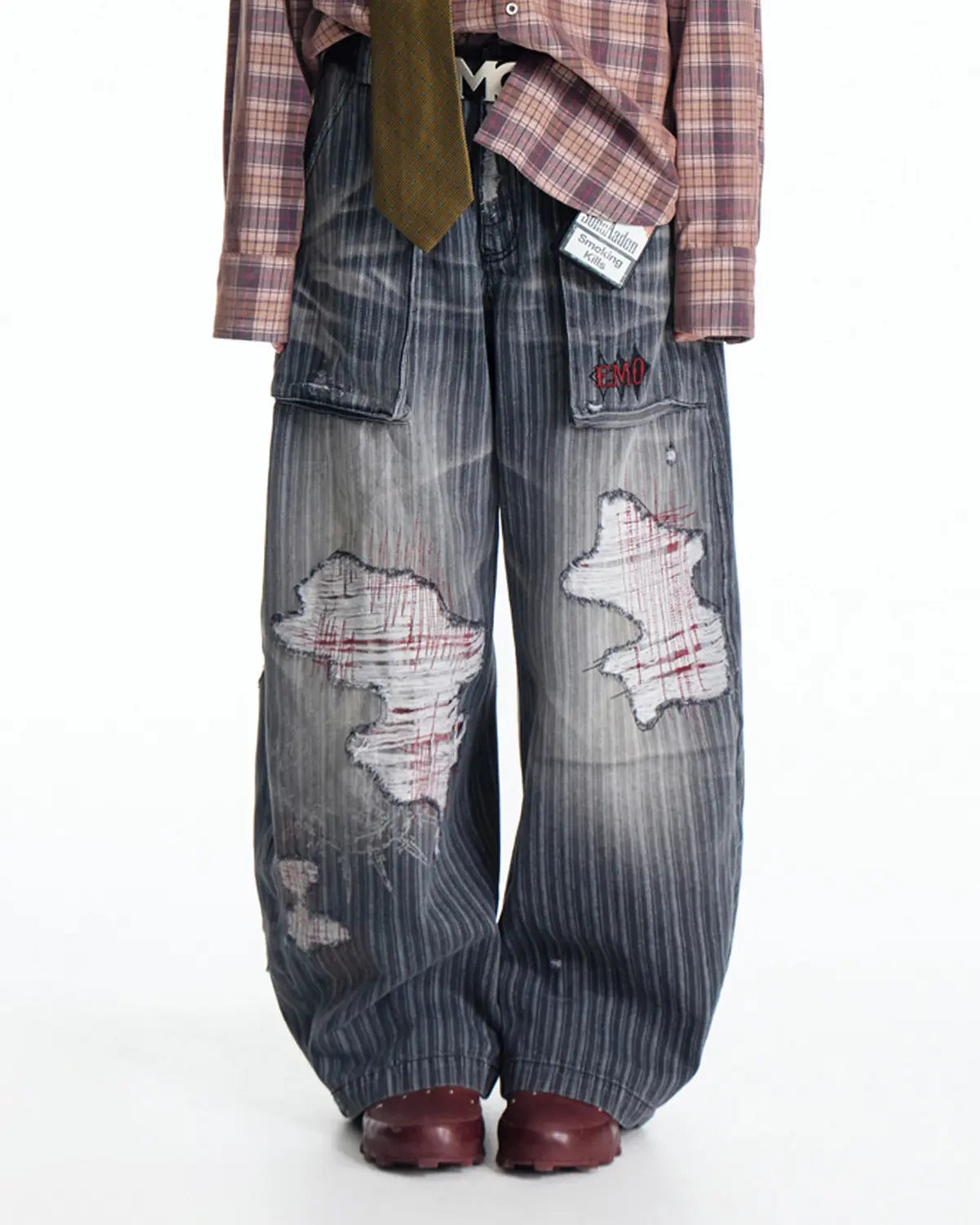 EMO Vertical Stripe Ripped Retro Jeans – EMOBROTHER
