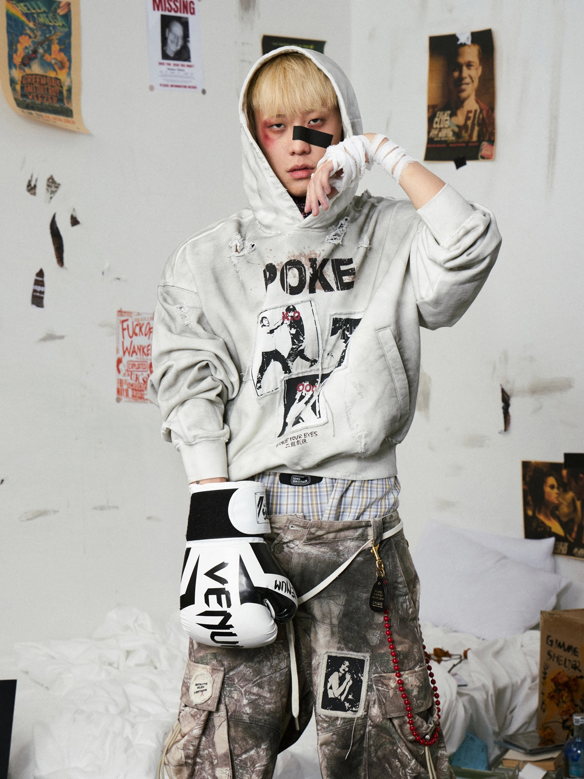 Dyed Distressed Print Hoodie