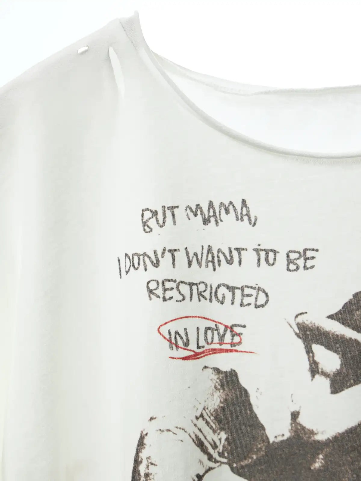 Distressed White Loose T-Shirt