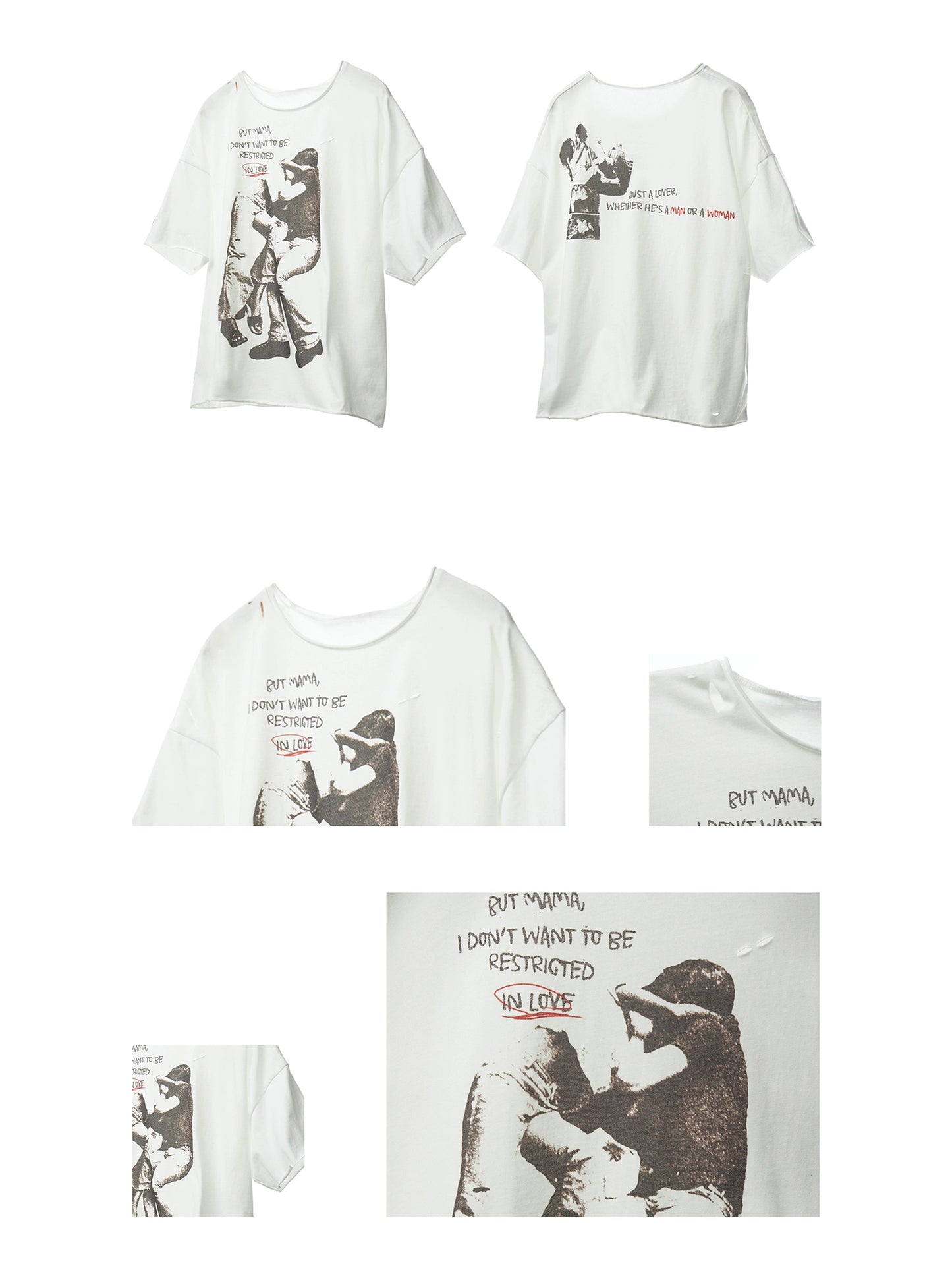 Distressed White Loose T-Shirt