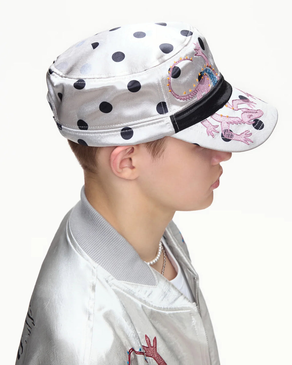 EMO Vintage Embroidered Flat-Top Cadet Cap Silver