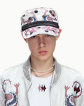 EMO Vintage Embroidered Flat-Top Cadet Cap Silver