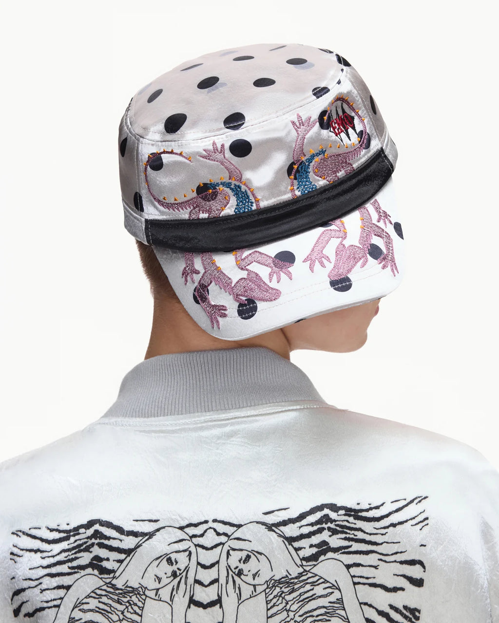 EMO Vintage Embroidered Flat-Top Cadet Cap Silver