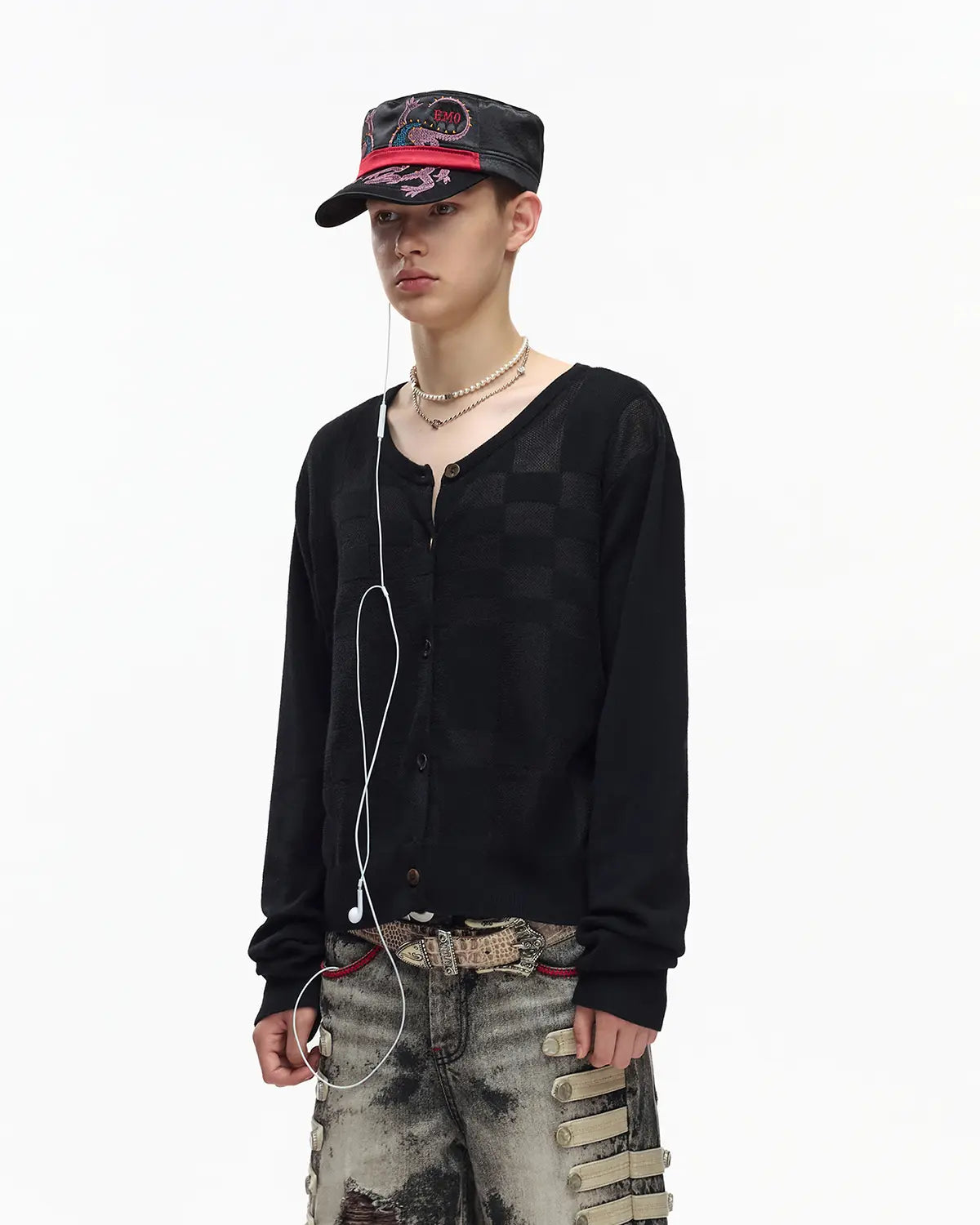 EMO “Techno Wash” Wool Blend Cardigan Black