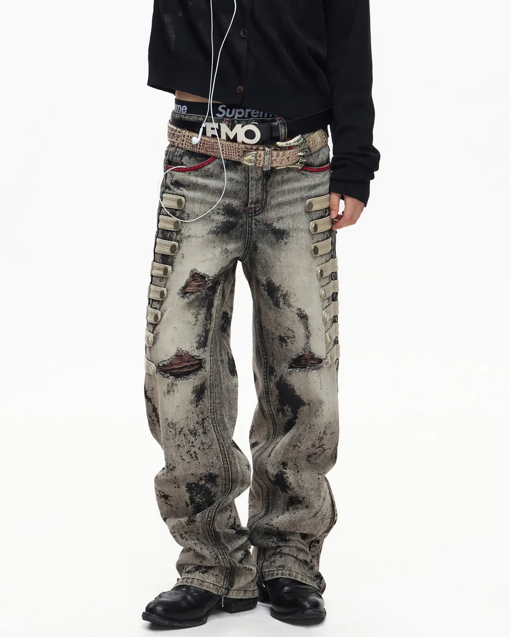 EMO Napoleon Mottled Wash Straight Leg Jeans