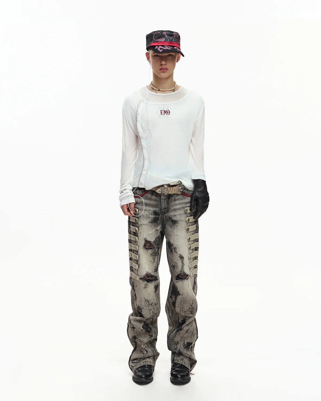 EMO Sheer Layered Graphic Long Sleeve T-Shirt