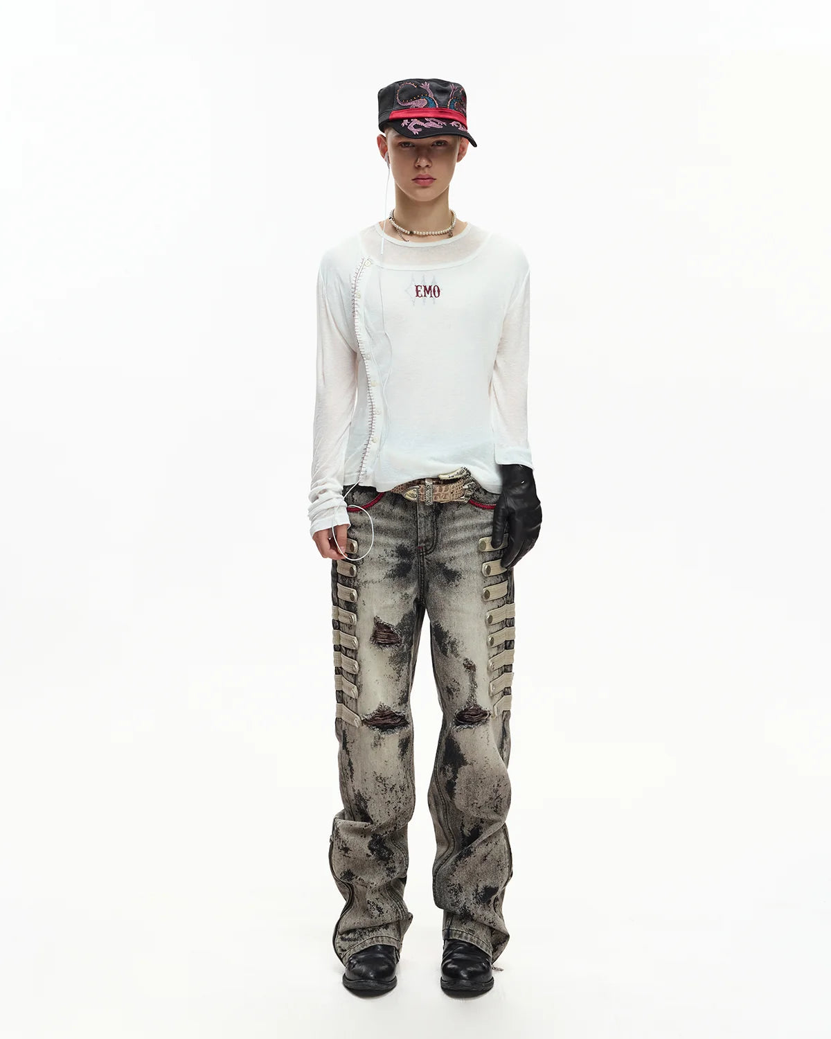 EMO Sheer Layered Graphic Long Sleeve T-Shirt