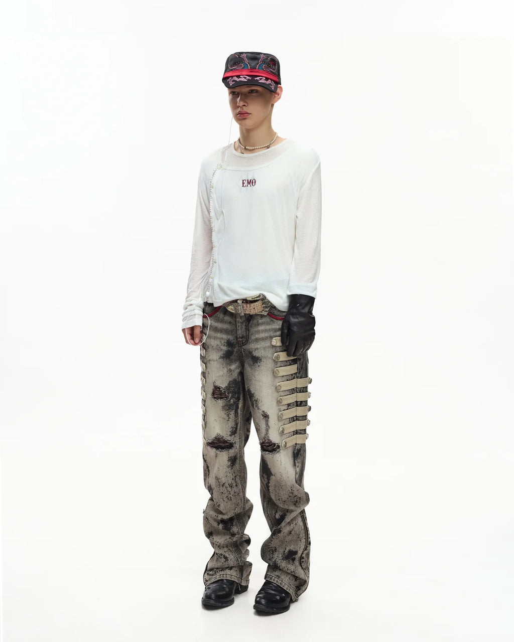EMO Sheer Layered Graphic Long Sleeve T-Shirt