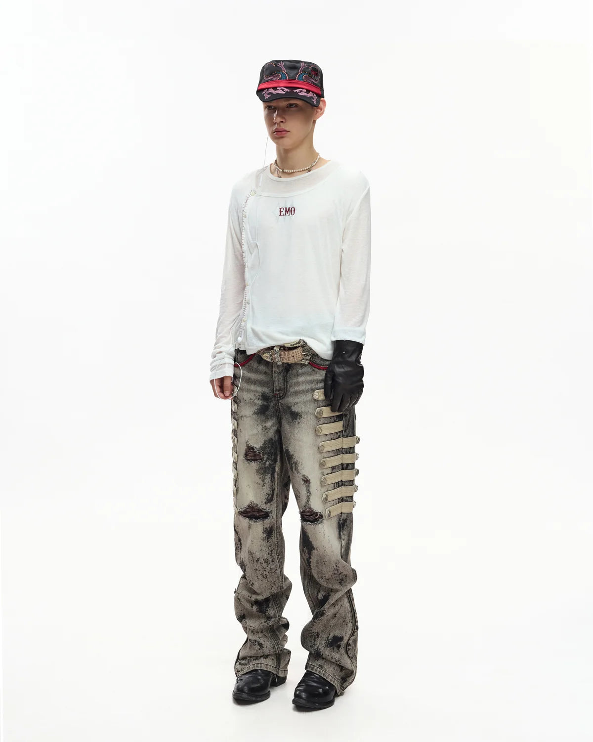 EMO Sheer Layered Graphic Long Sleeve T-Shirt