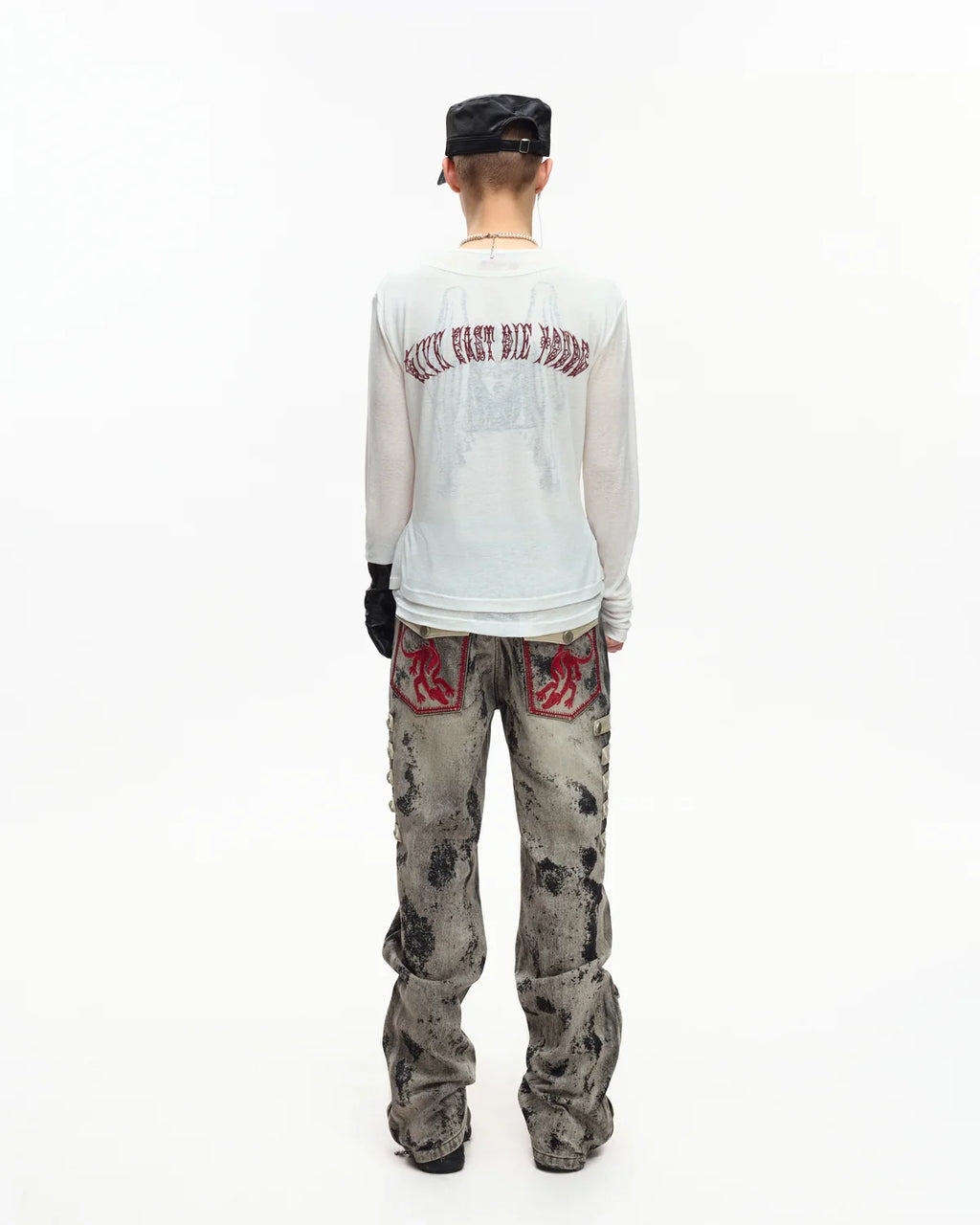EMO Sheer Layered Graphic Long Sleeve T-Shirt