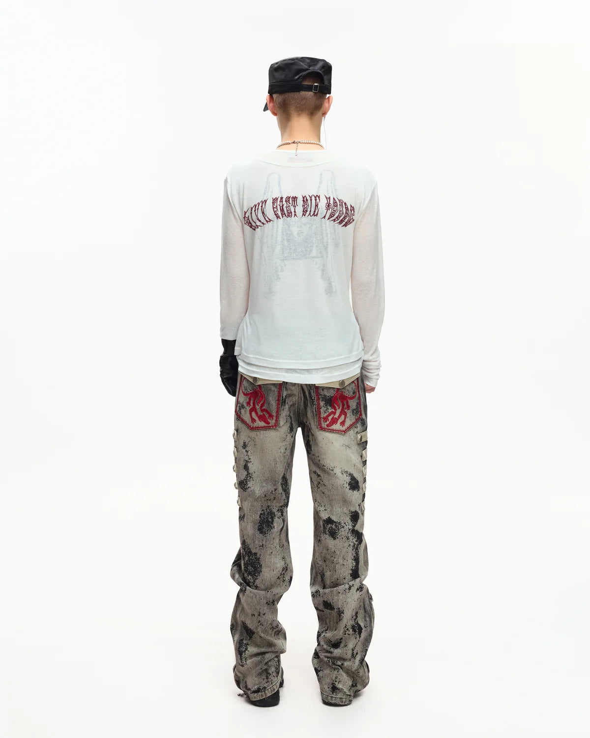 EMO Sheer Layered Graphic Long Sleeve T-Shirt