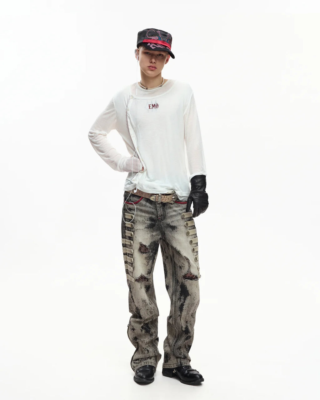 EMO Sheer Layered Graphic Long Sleeve T-Shirt