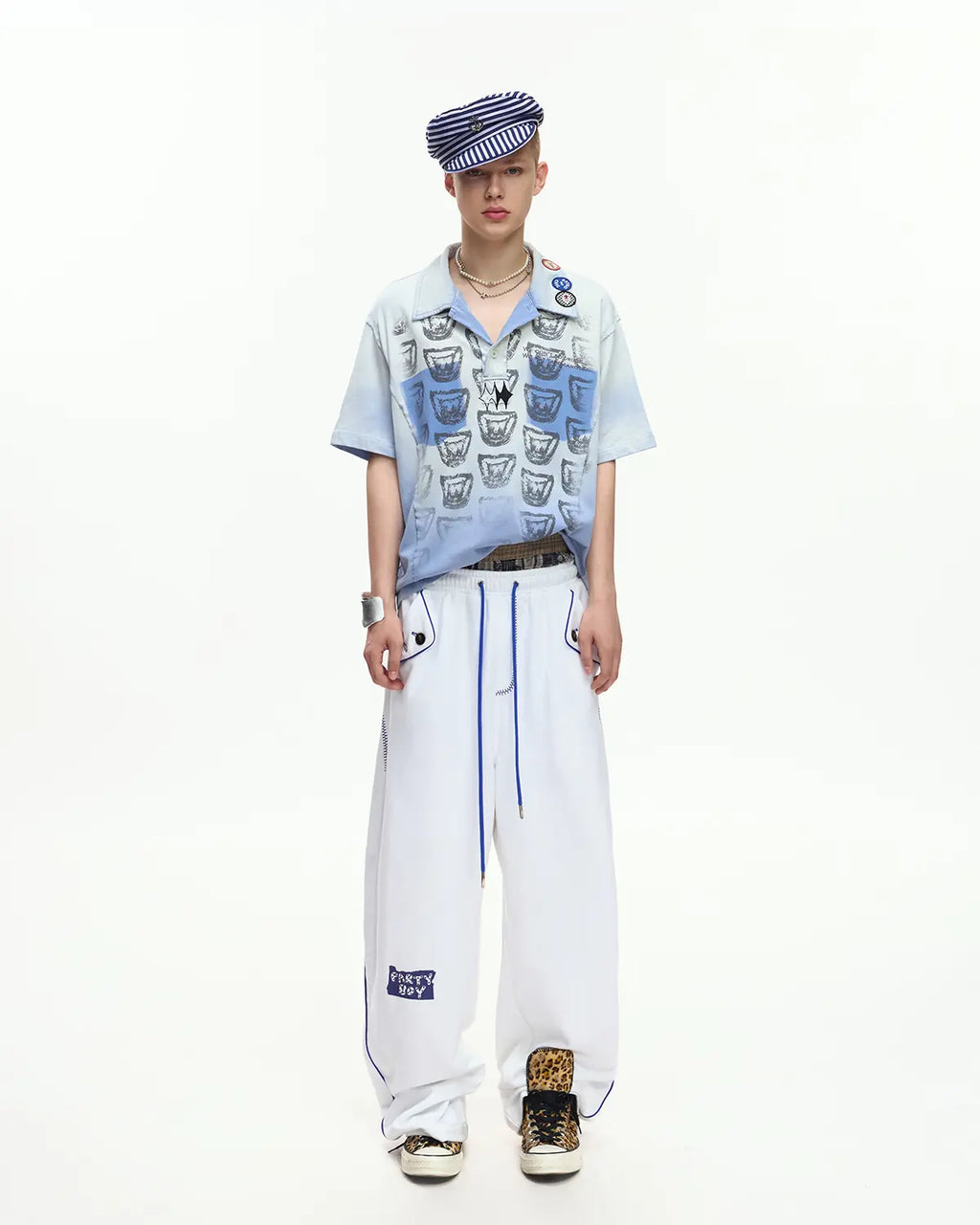 EMO Embroidered Straight-Leg Sweatpants White