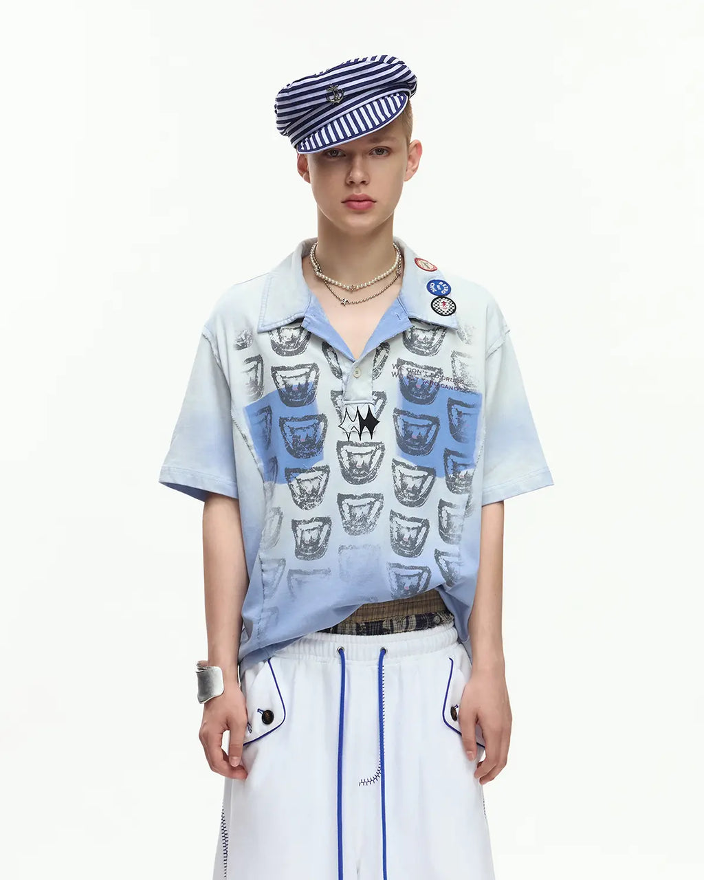 EMO “Taro Candy” Washed Cropped Polo Tee blue