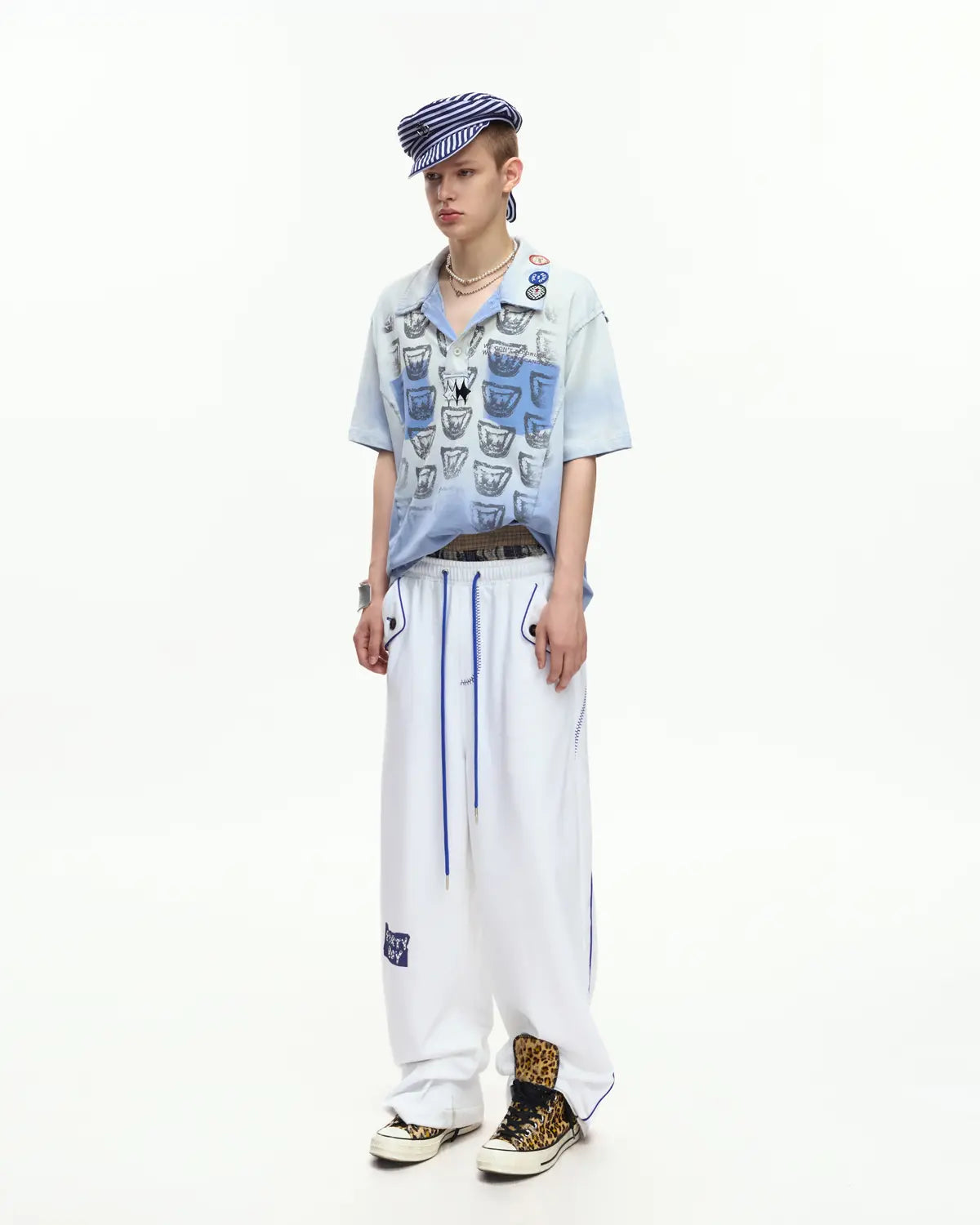 EMO “Taro Candy” Washed Cropped Polo Tee blue