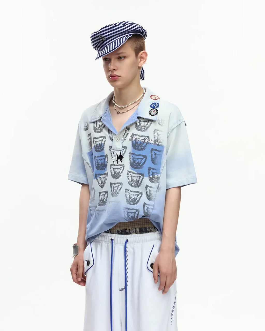 EMO “Taro Candy” Washed Cropped Polo Tee blue