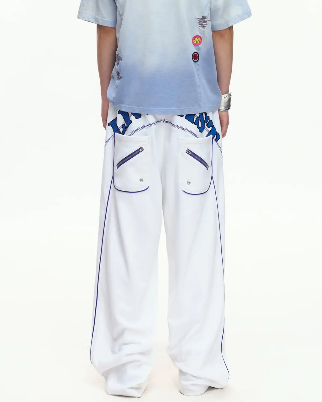EMO Embroidered Straight-Leg Sweatpants White