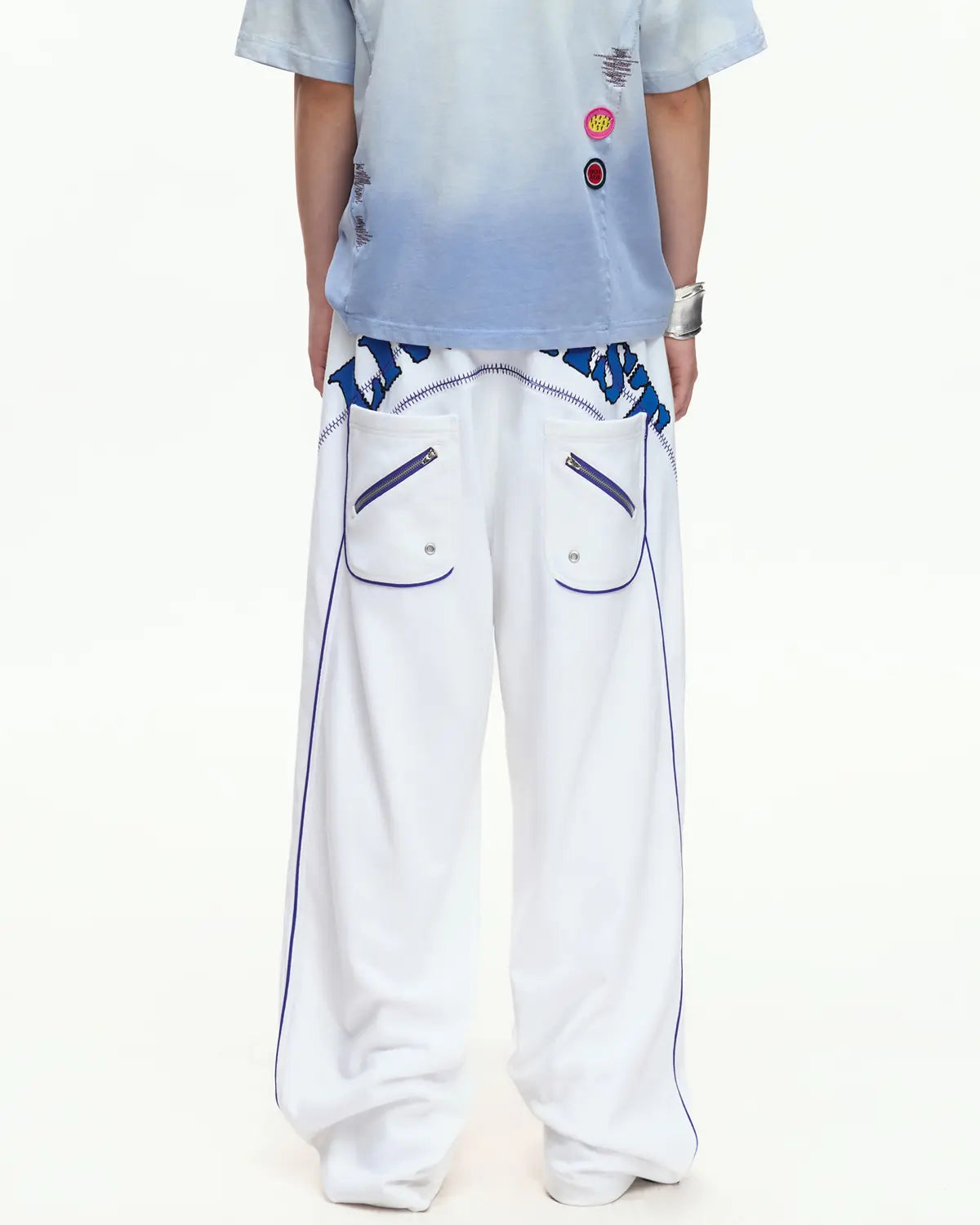 EMO Embroidered Straight-Leg Sweatpants White
