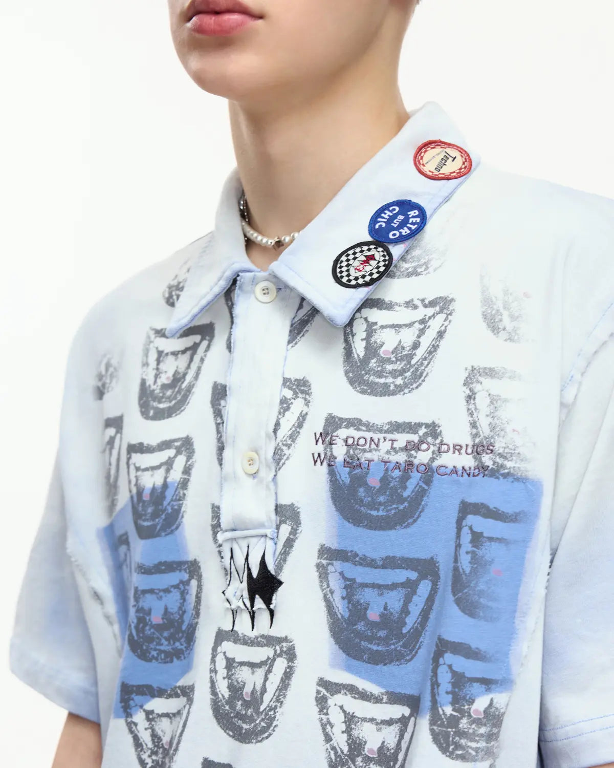 EMO “Taro Candy” Washed Cropped Polo Tee blue