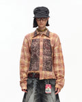 EMO Print Sheer Panel Plaid Shirt