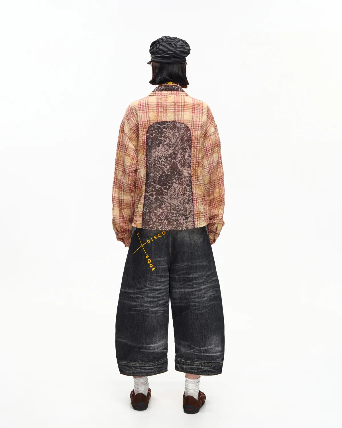 EMO Print Sheer Panel Plaid Shirt