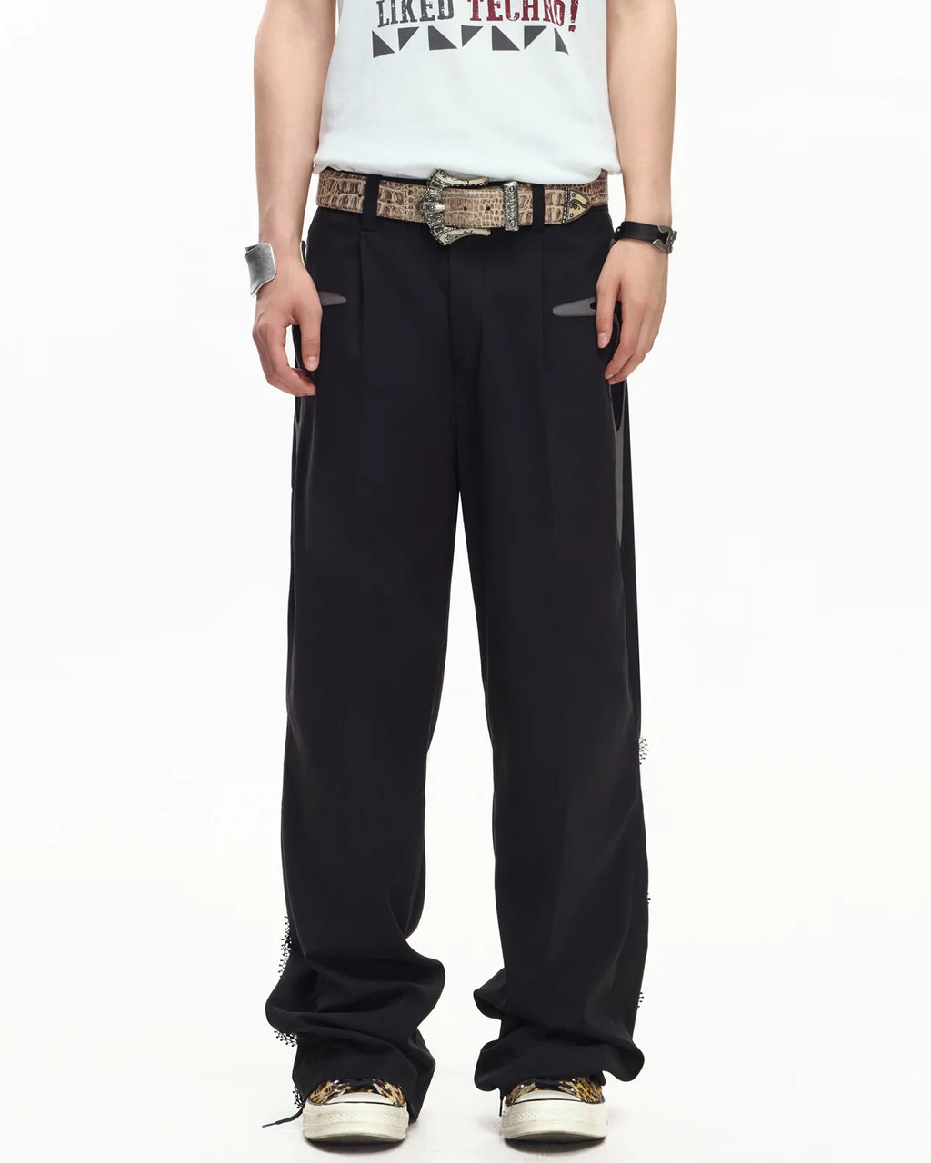 EMO Deconstructed Lace Panel Suiting Trousers