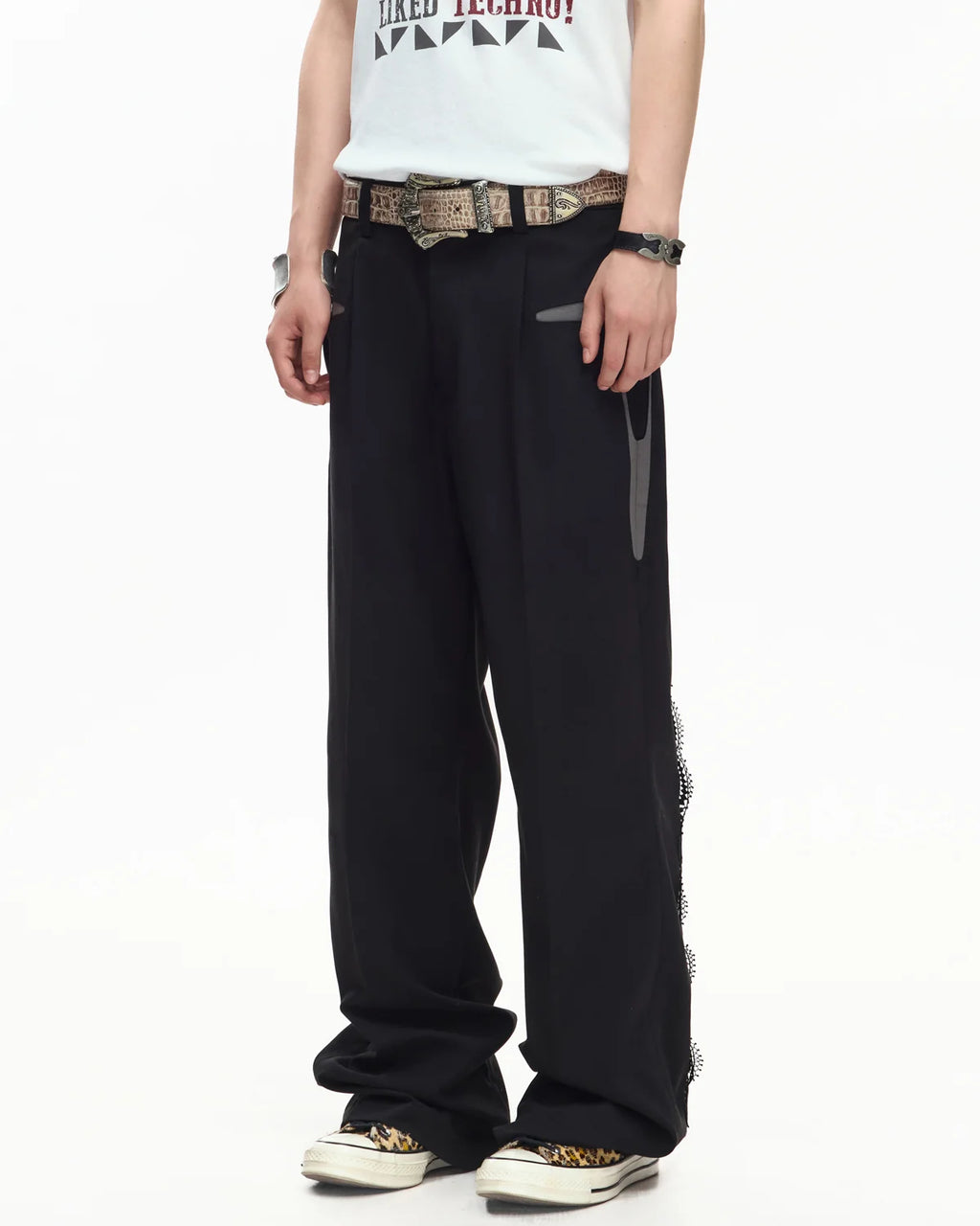 EMO Deconstructed Lace Panel Suiting Trousers