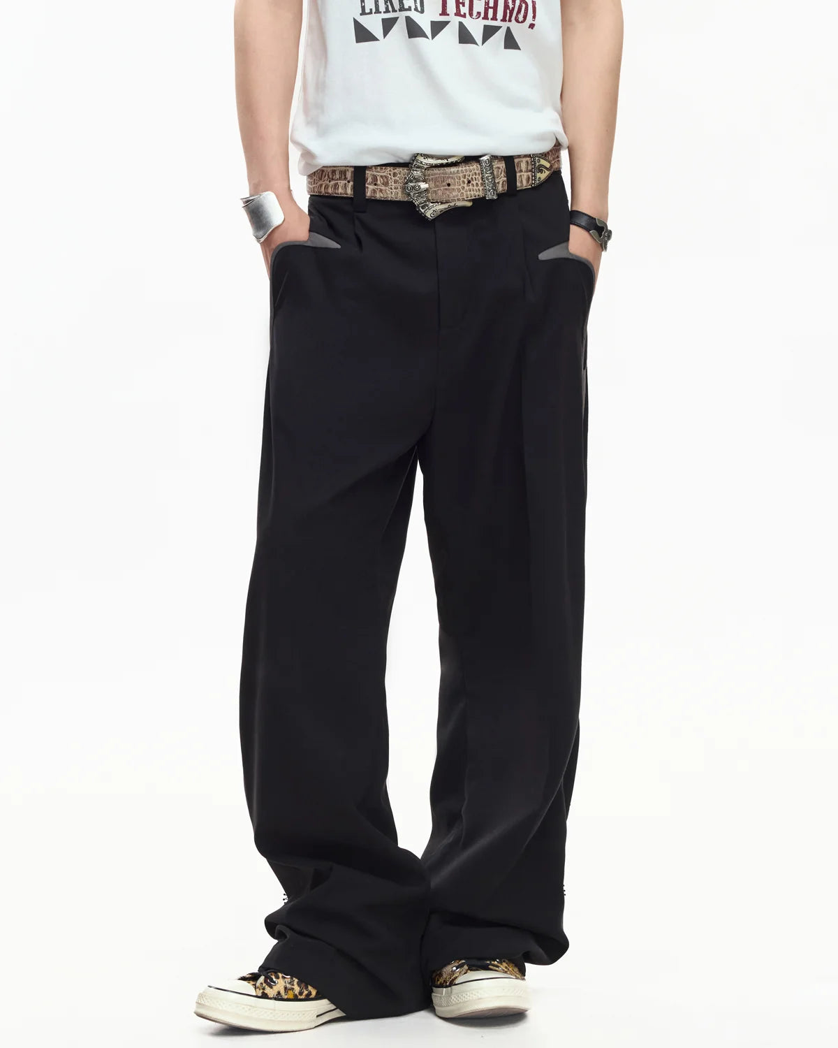 EMO Deconstructed Lace Panel Suiting Trousers