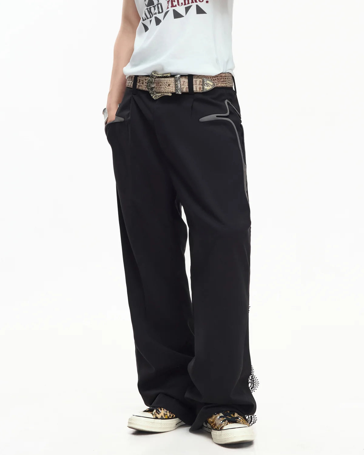 EMO Deconstructed Lace Panel Suiting Trousers