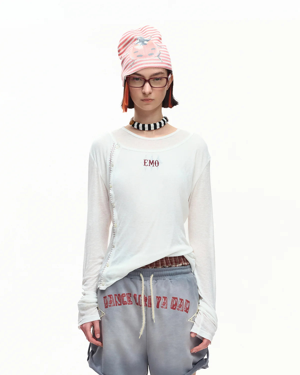 EMO Sheer Layered Graphic Long Sleeve T-Shirt