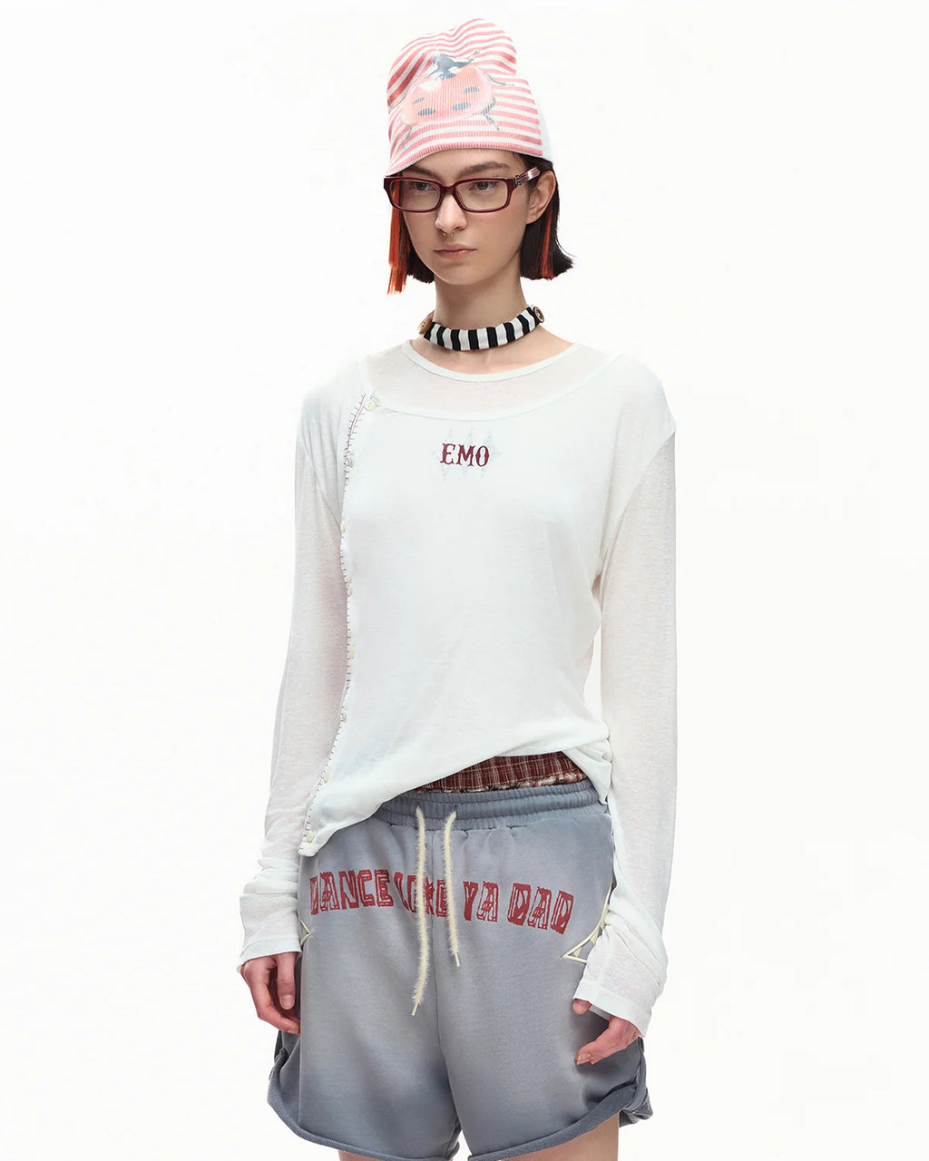 EMO Sheer Layered Graphic Long Sleeve T-Shirt