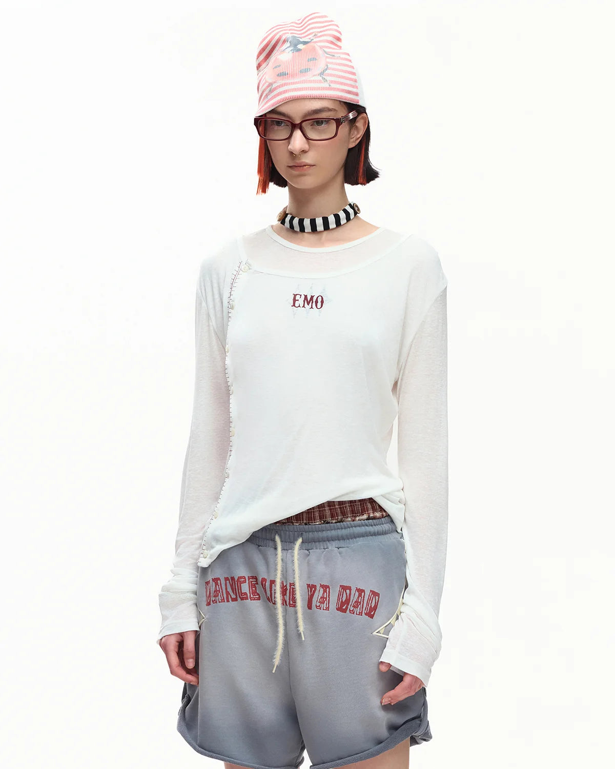 EMO Sheer Layered Graphic Long Sleeve T-Shirt