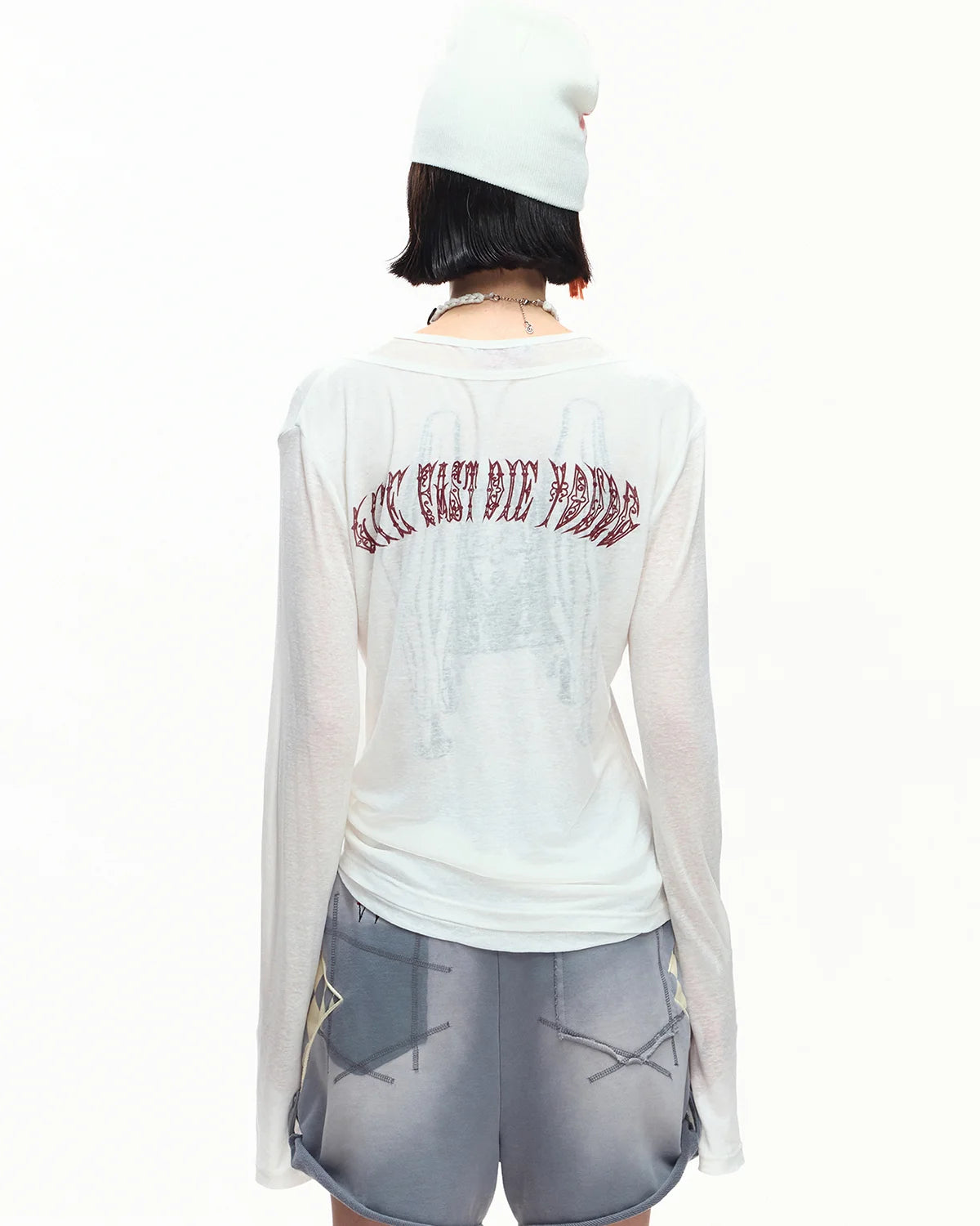 EMO Sheer Layered Graphic Long Sleeve T-Shirt