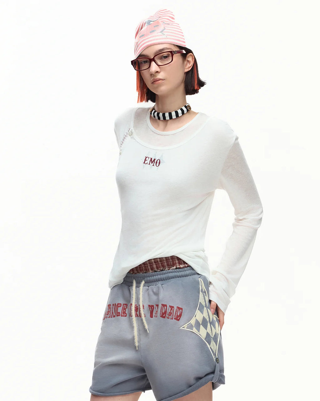 EMO Sheer Layered Graphic Long Sleeve T-Shirt