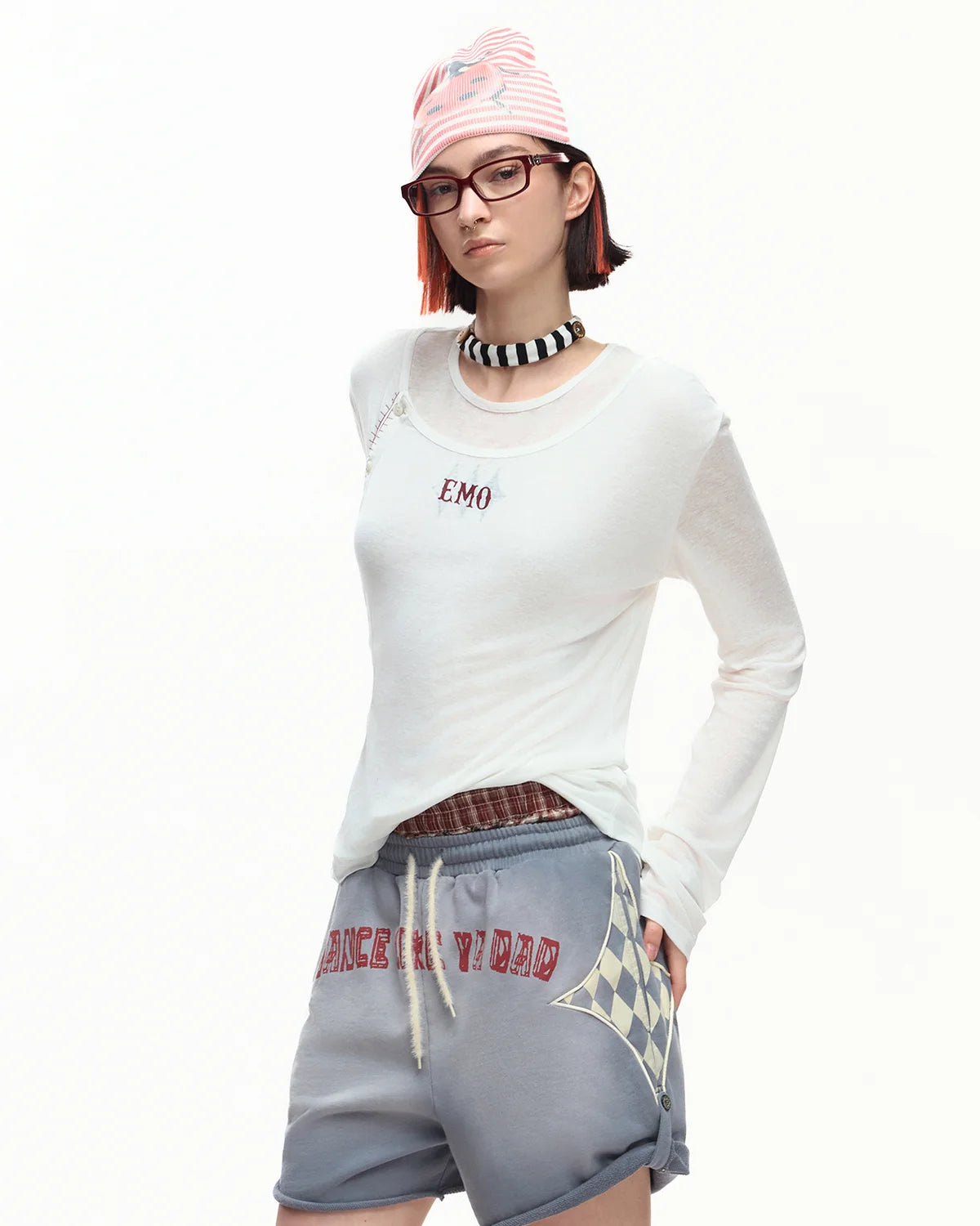 EMO Sheer Layered Graphic Long Sleeve T-Shirt