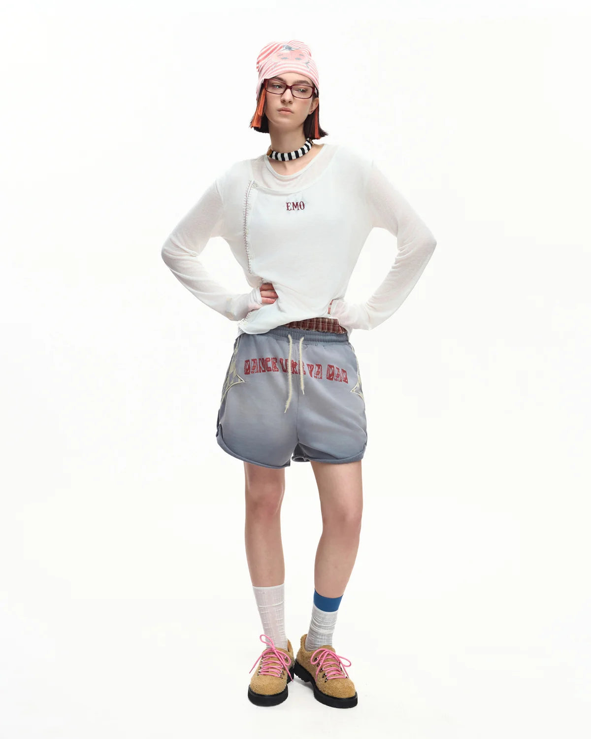 EMO Sheer Layered Graphic Long Sleeve T-Shirt