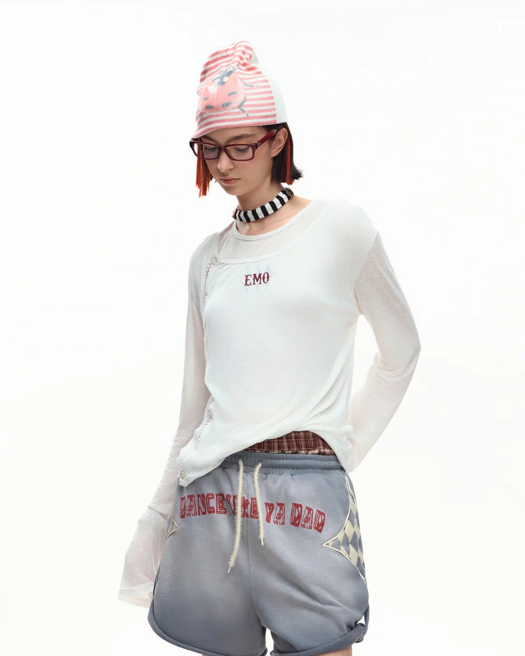 EMO Sheer Layered Graphic Long Sleeve T-Shirt
