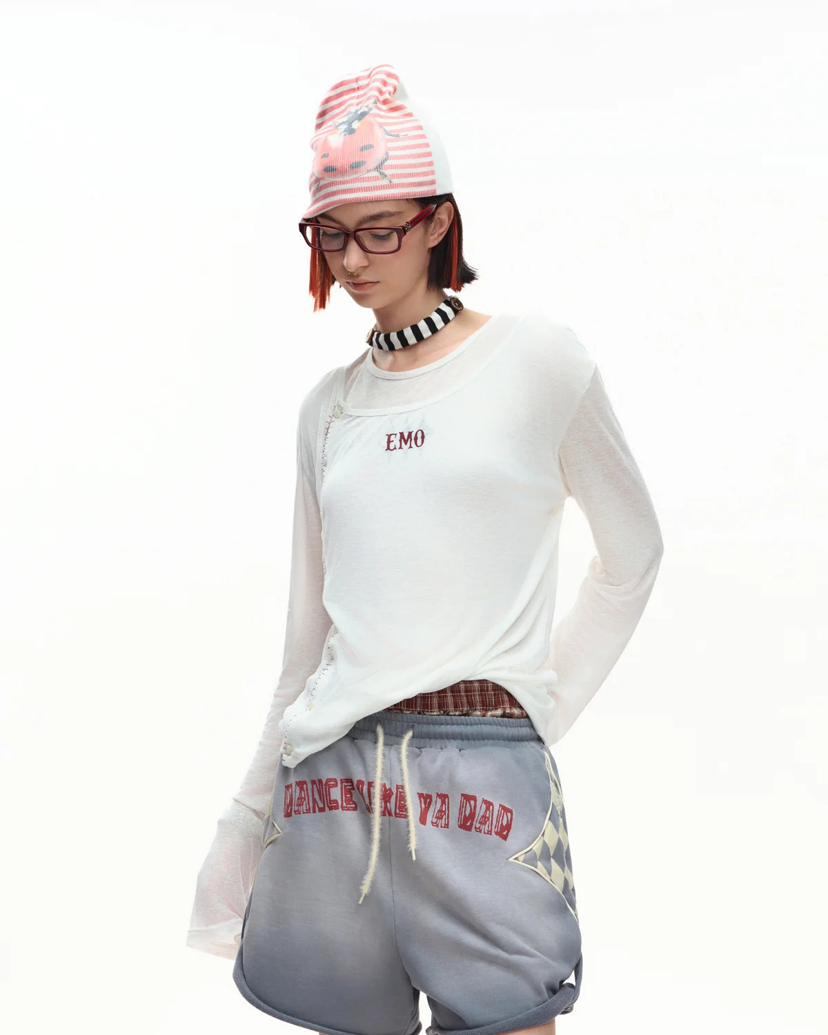 EMO Sheer Layered Graphic Long Sleeve T-Shirt