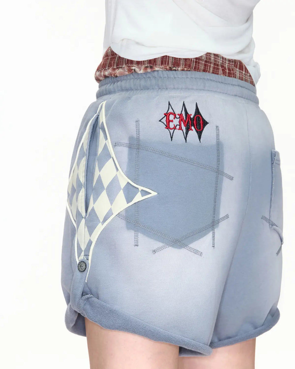 EMO Garment Washed Diamond Quilted Shorts blue