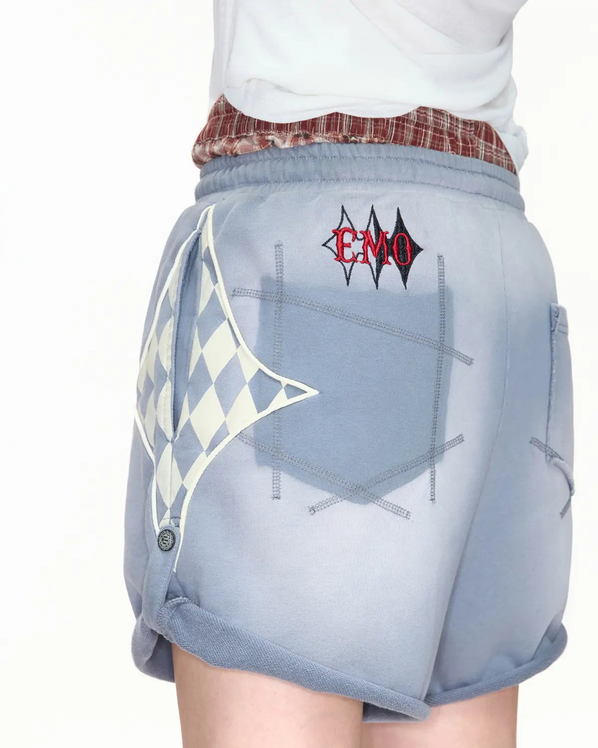 EMO Garment Washed Diamond Quilted Shorts blue