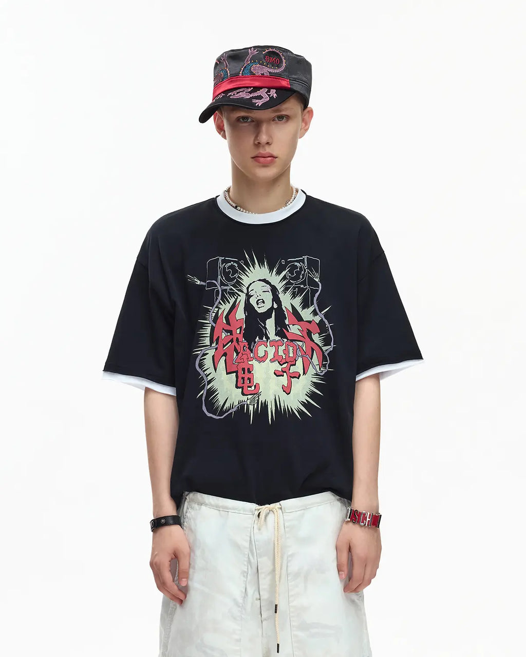 EMO Fake Layer Cropped Box Tee Black