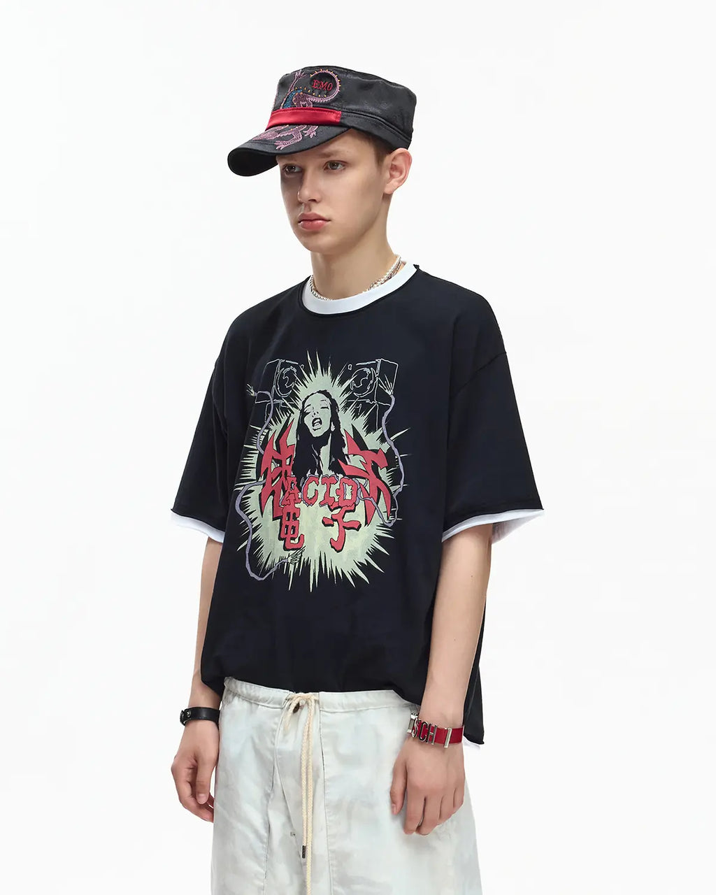 EMO Fake Layer Cropped Box Tee Black