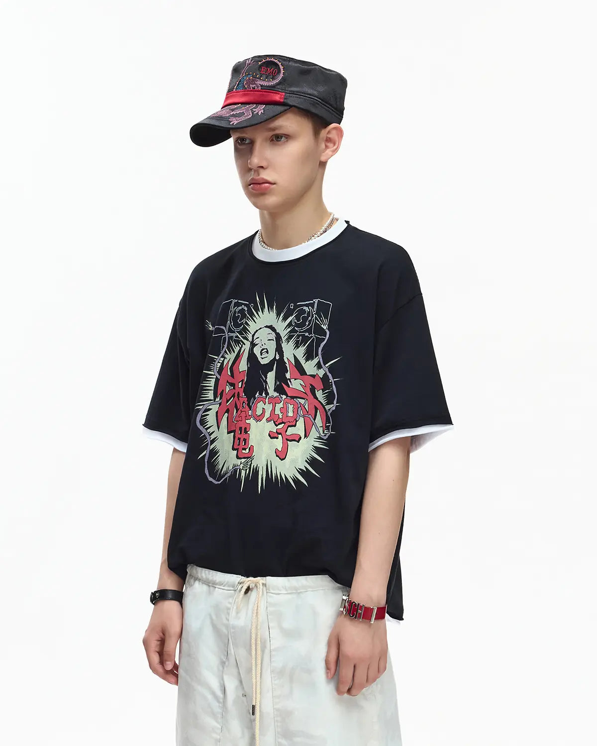EMO Fake Layer Cropped Box Tee Black