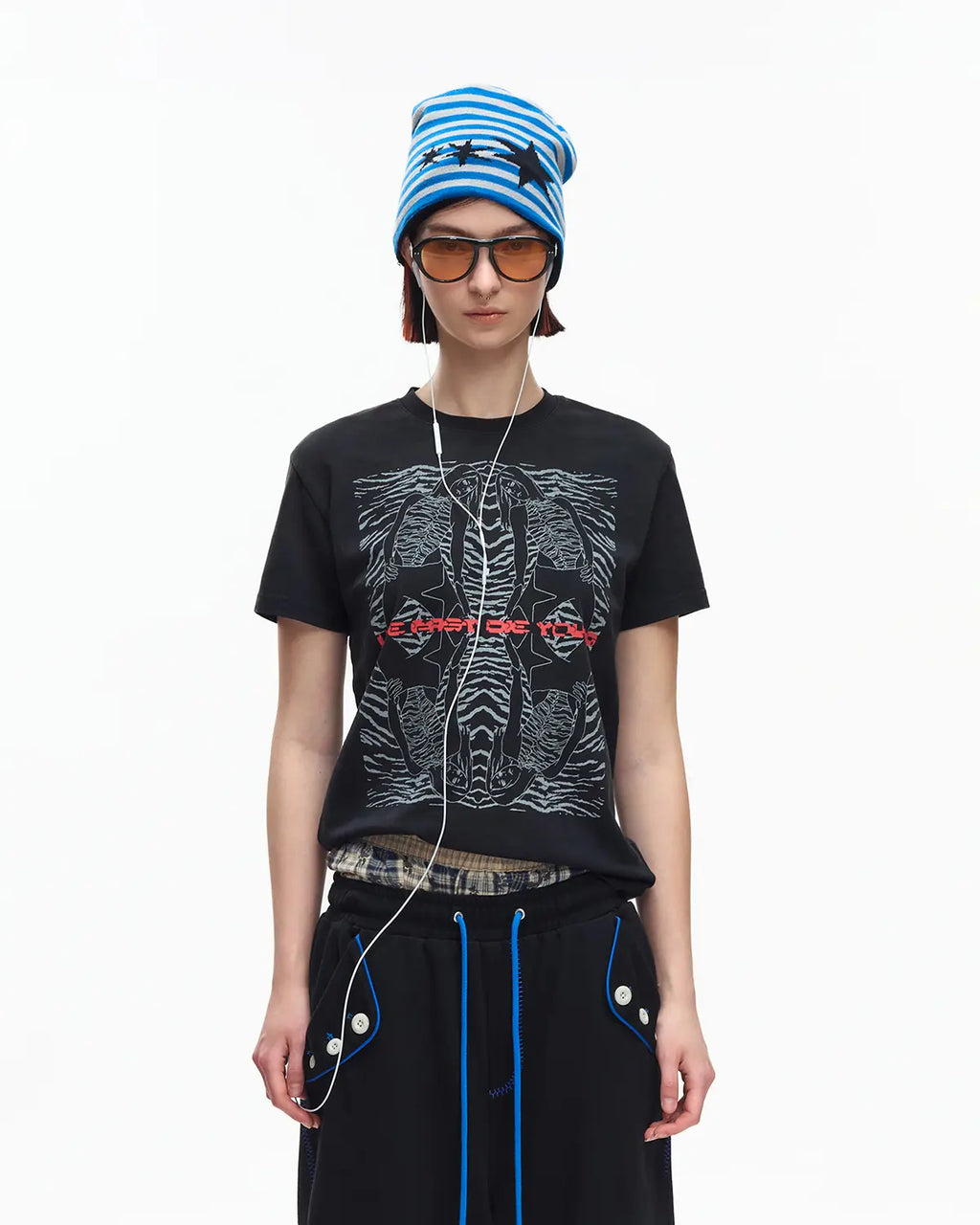EMO 265g Faded Tiger Mirror Slim Tee（black）