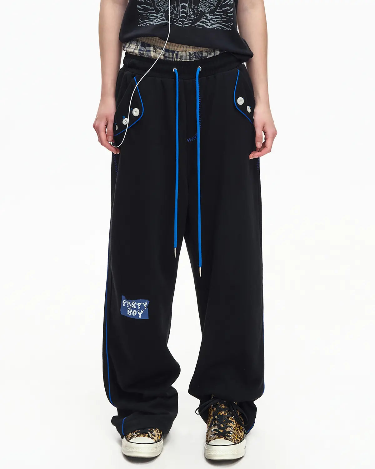 EMO Embroidered Straight-Leg Sweatpants Black