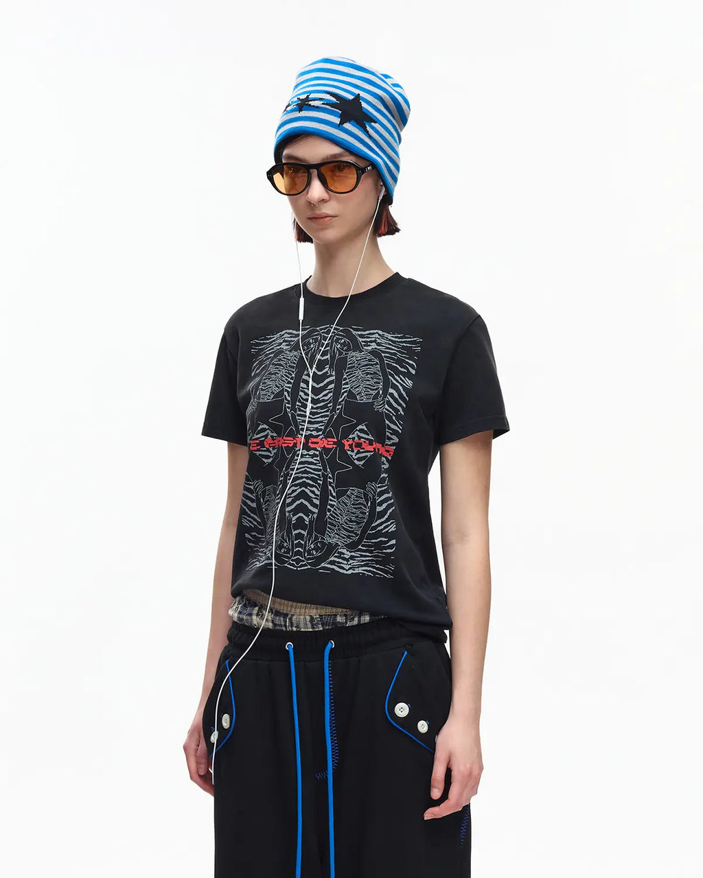 EMO 265g Faded Tiger Mirror Slim Tee（black）