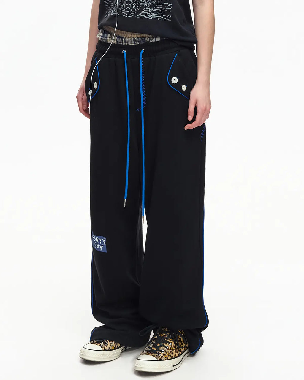 EMO Embroidered Straight-Leg Sweatpants Black
