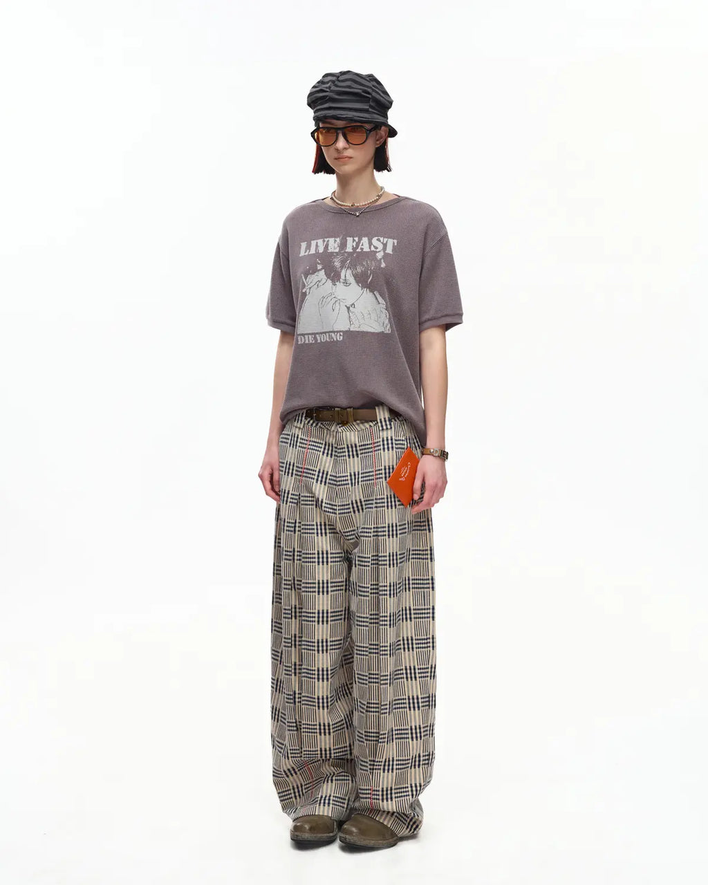 EMO Vintage Plaid Balloon Trousers Brown