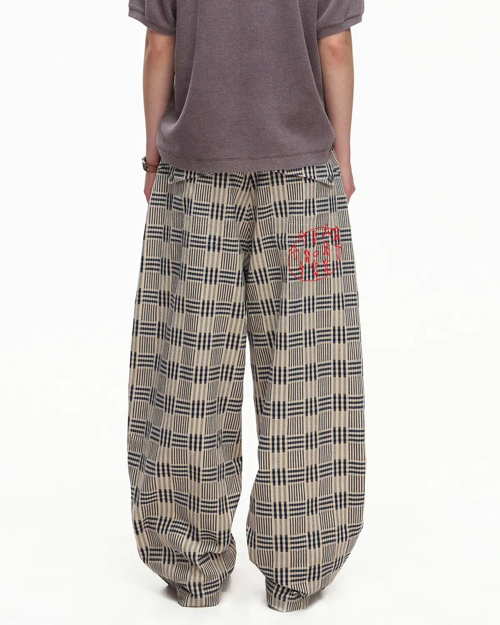 EMO Vintage Plaid Balloon Trousers Brown