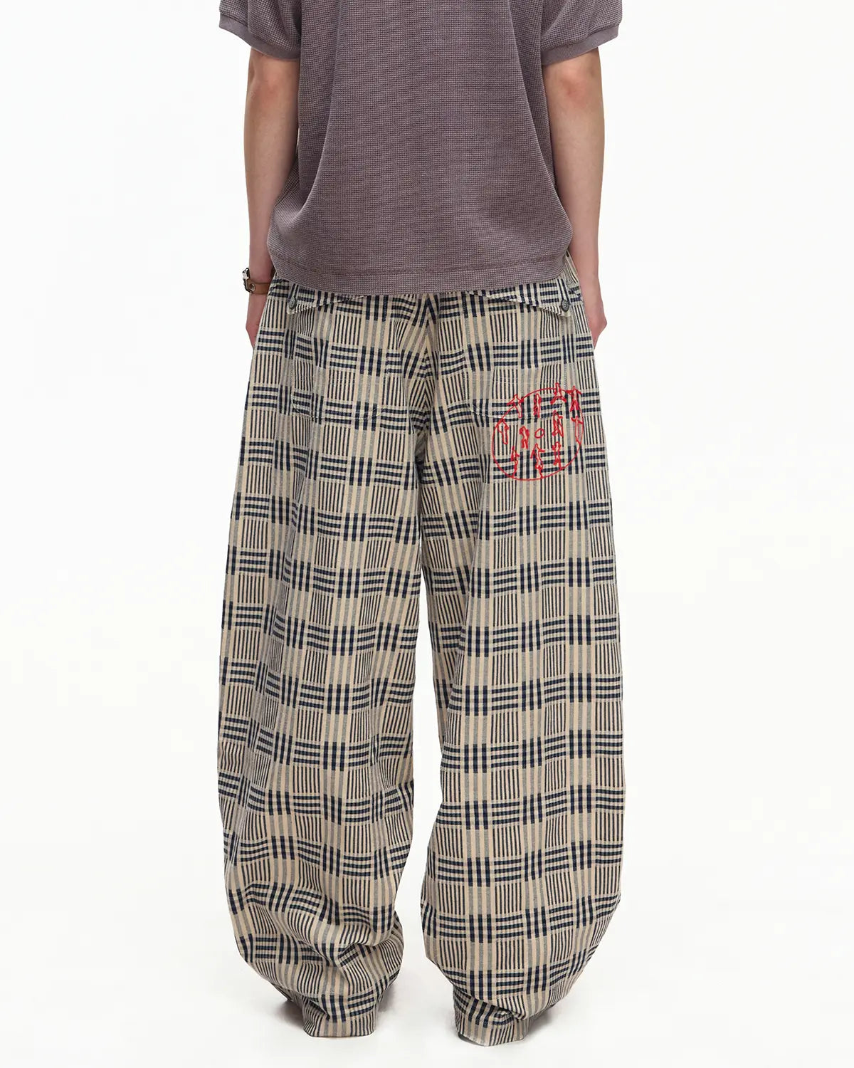 EMO Vintage Plaid Balloon Trousers Brown